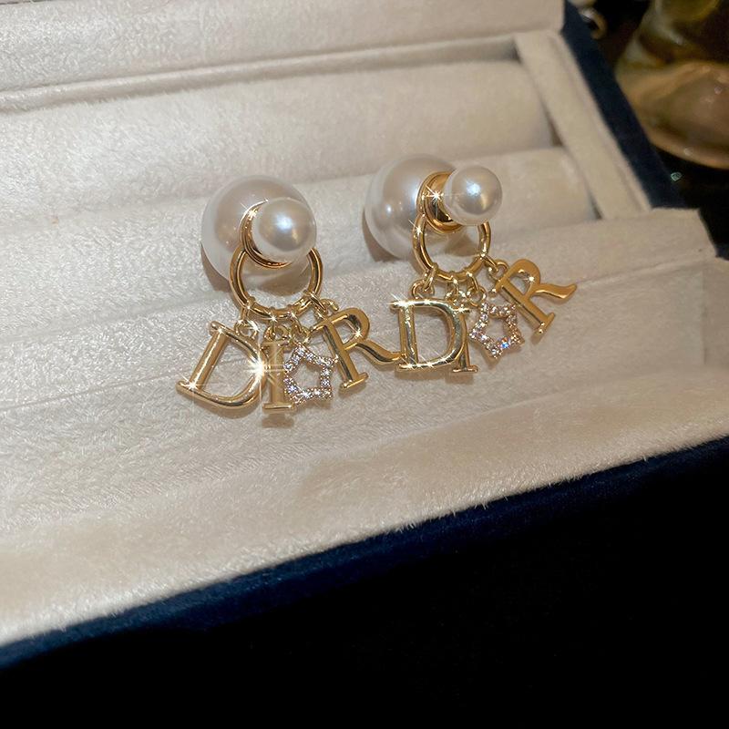 New Year's Red Zircon Letter Fringed Stud Earrings Niche Design Earrings Earrings