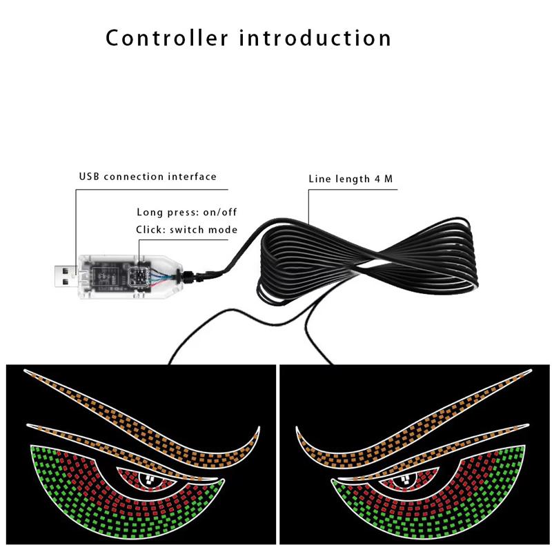 Truck Eye Light RGB Dynamic Demon Eye Decorative Light Led Display Decor Pixel Panel Windshield USB 5V Multi-Mode Lamp For Car SUV