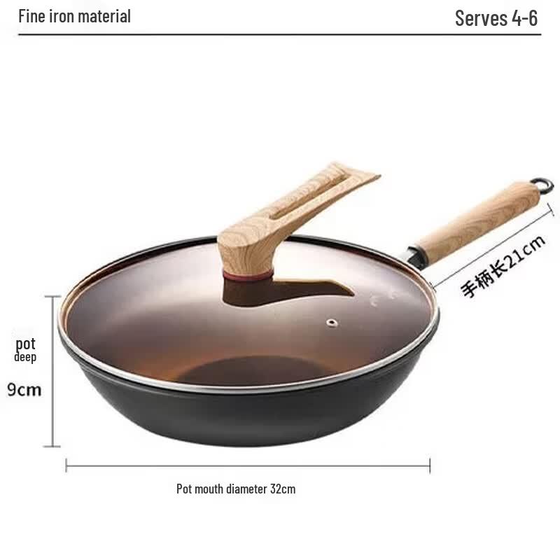 Kobach Artisan Uncoated Cast Iron Wok Set, 32cm