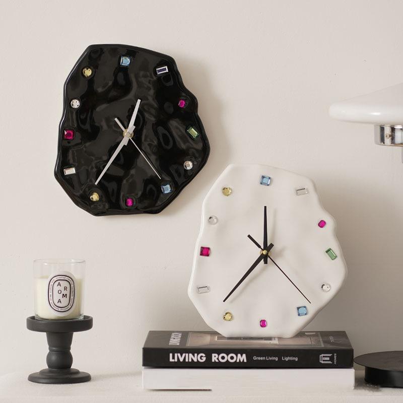Colorful Crystal Wall Clock Irregular Geometric Clock Background Wall Hangings Pendant Diamond Clocks Living Room Decoration