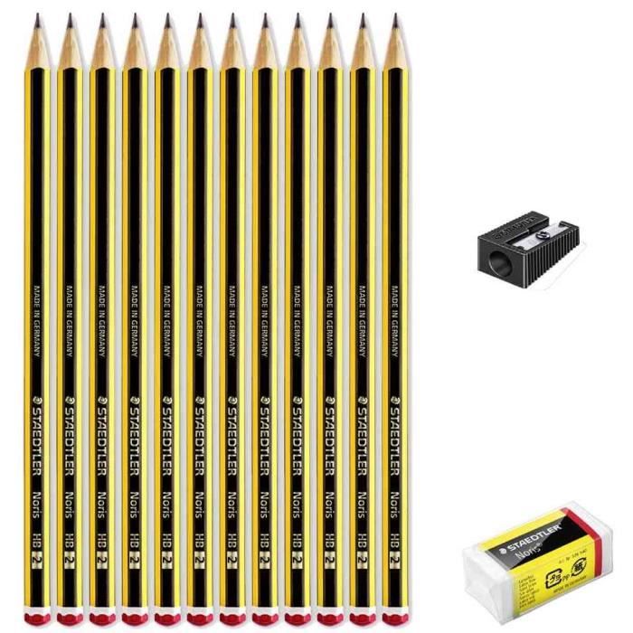 Crayon graphite - staedtler - noris - pack de 12 - taille-crayons inclus - gomme noris