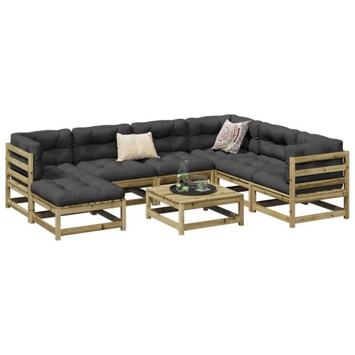 VidaXL Salon de jardin 8 pcs avec coussins bois de pin imprégné 3299559