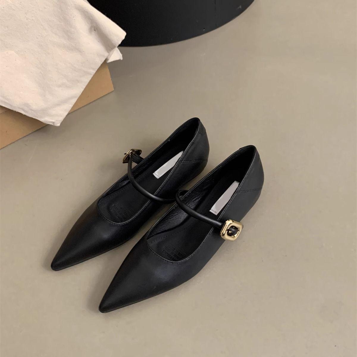inner height increase black pointed Mary Jane single shoes women s shoes increase height and thinness spring and autumn temperament gentle 35