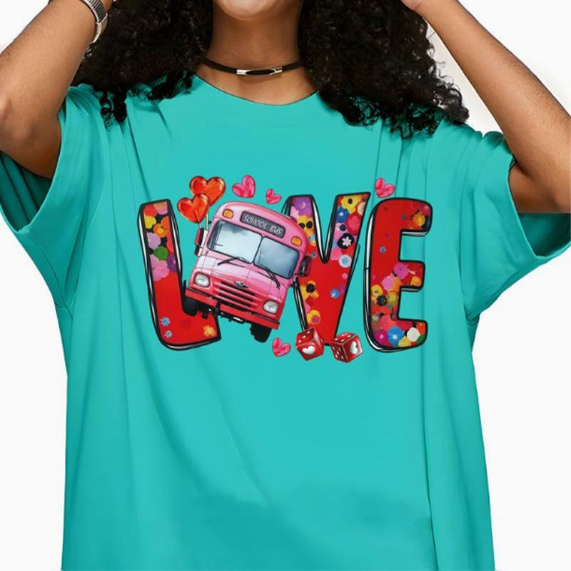 T-shirt da Donna alla Moda con Stampa 'Romantic Journey', Divertente e Casual, Girocollo a Maniche Corte, T-shirt Estiva da Donna