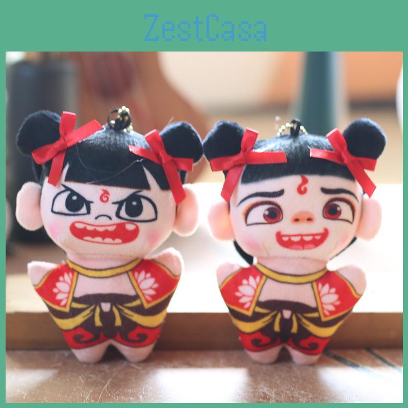 Short Cute Nezha Plush Stuffed Doll Keychain Pp Cotton Fill Backpack Decor