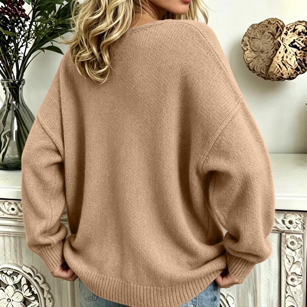 Women's V-Neck Casual Sweater, Loose Fit Sleeve, Color for Fall and Winter