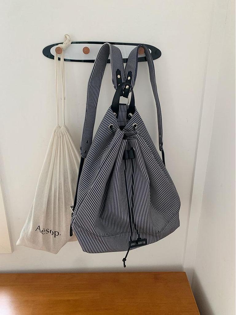 Korean Striped Canvas Backpack: Women's Casual, Versatile, Large Capacity, Trendy for Summer 2025