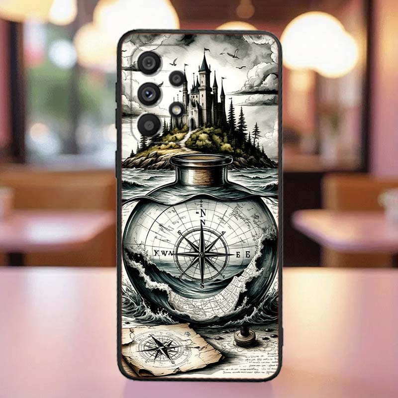 Vintage compass illustration Case For Samsung A41 A35 A34 A33 A32 A25 A24 A23 A21s A06 A05 A04 A03 Note 10 20 Ultra 5G Black