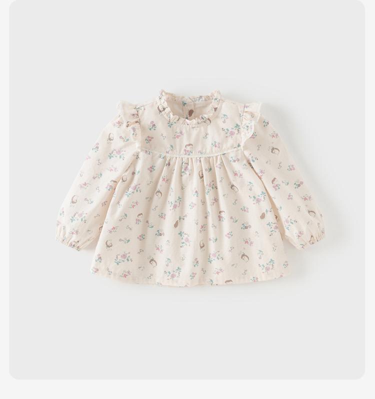 Davidella girls' floral shirt spring outfit new children's stylish top baby pure cotton shirt