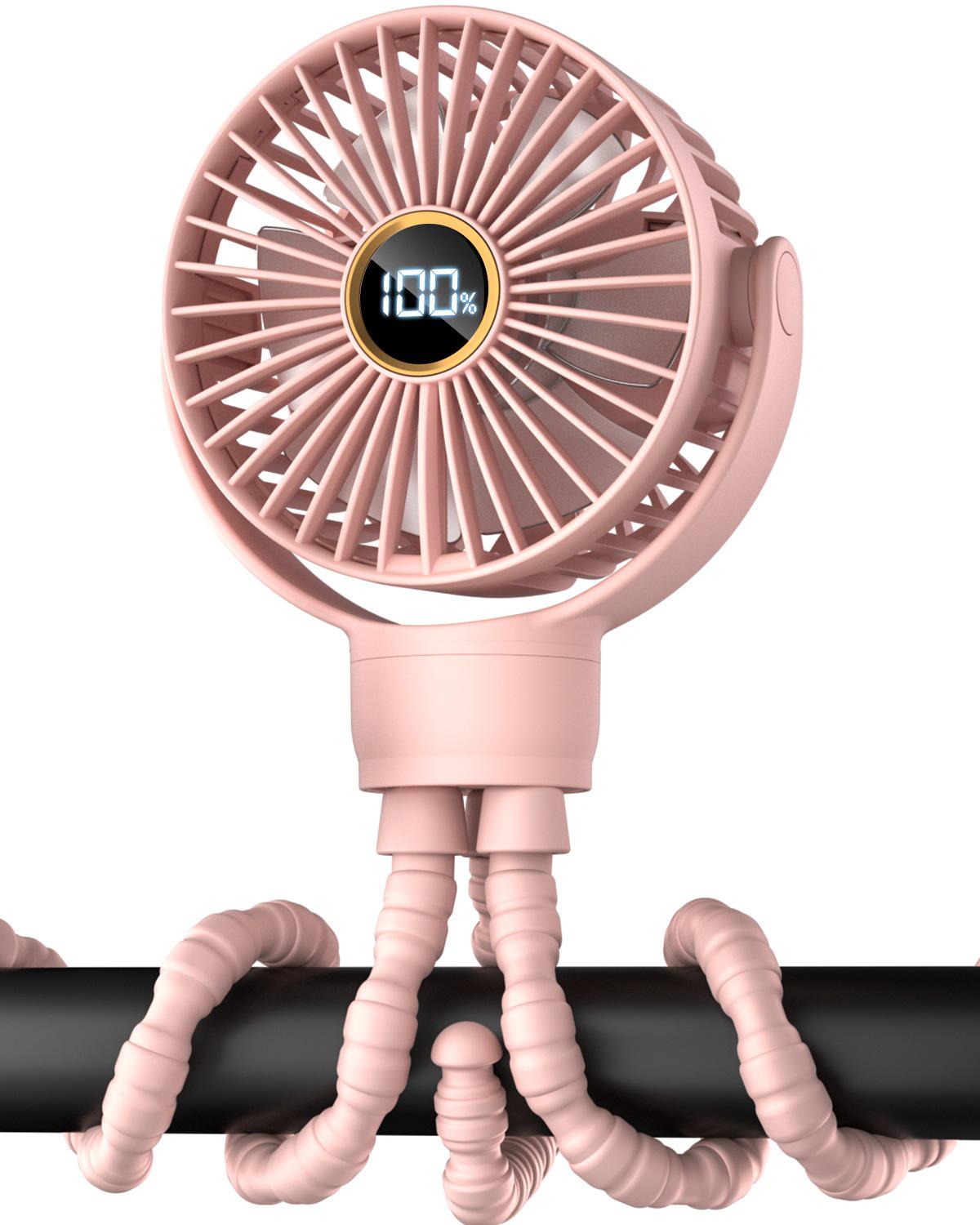 

Mini Octopus Handheld Fan with Digital Display for Baby Strollers and Desktops 2000mAh Battery рожевий