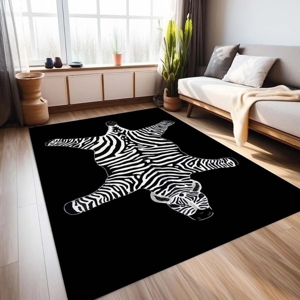 Zebra Pattern Area Rug Modern Art Design Carpet Non-Slip Floor Mat for Living Room Home Decoration Black White Striped Carpet