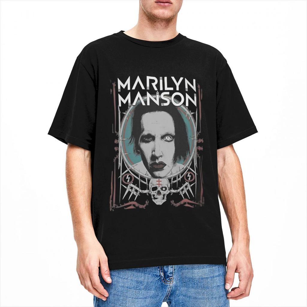 Vintage Marilyn Manson TShirts Men Women Crew Neck Cotton T Shirt Gothic Rock Music Short Sleeve Tees 6XL Clothing