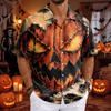Camicia Casual da Uomo a Maniche Corte con Collo Cubano per Halloween, Vestibilità Larga