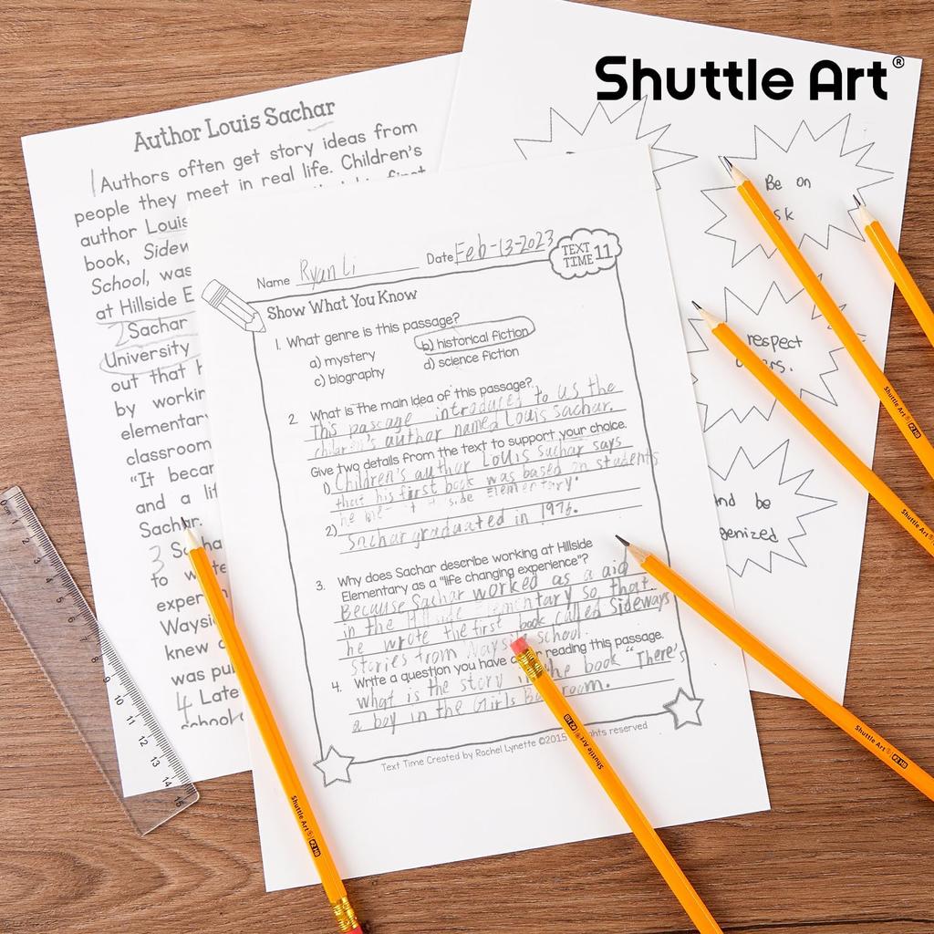 Shuttle Art 60 Pack Pencils, #2 HB, Pre-sharpened Pencils with Top Erasers, Premium Woodcased Yellow Pencil Bulk for Classroom & School Supplies,