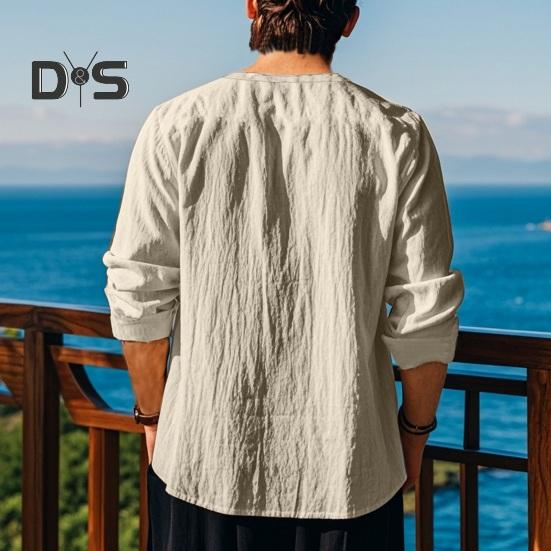 Pánské bavlněné tričko s dlouhým rukávem a výstřihem do V, volné tričko, jednobarevné, letní, ležérní, pro denní nošení, pouliční, párty, plážové