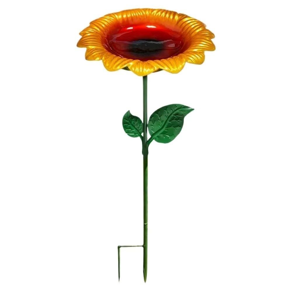 Sunflower Bird Bath Metal Bird Water Dispenser Flower Garden Stake Courtyard Decor Sunflower
