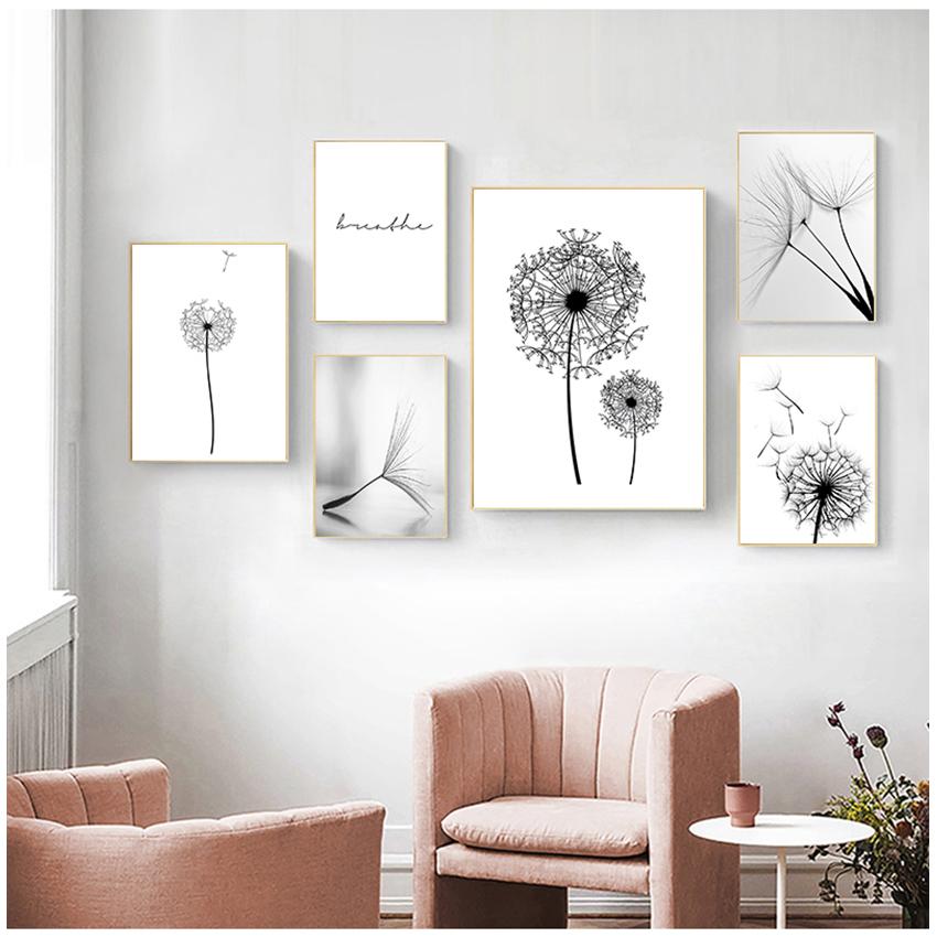 Wall Art Canvas Abstract Painting Picture Nordic Dandelion Flower S and Prints Living Room Scandinavian Black and White