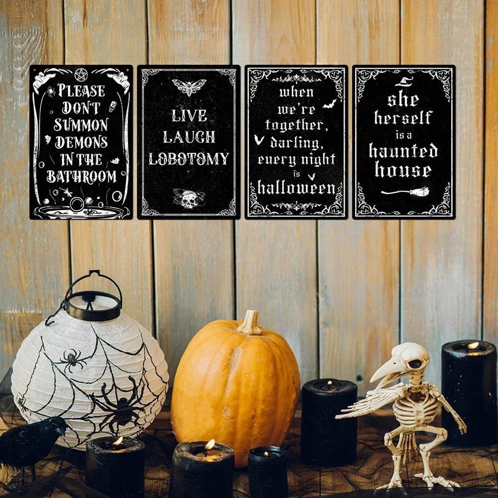 Poster Vintage Buon Halloween Segni in Latta di Metallo Decorazione Arte da Parete Decorazione per Casa Caffetteria Bar Giardino Cortile