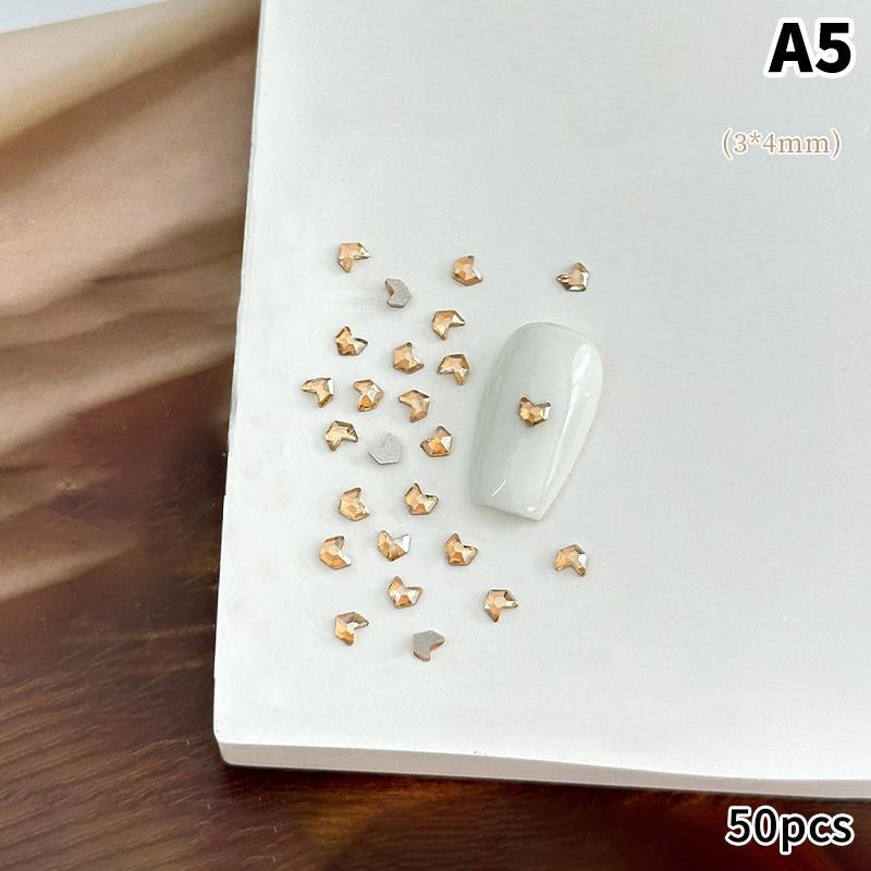 50Pcs Champagne Nail Art Rhinestone 1-6Mm Flatback Glass Crystal Gems Hotfix Nail Diamond Mixed Sizes Nail Charms
