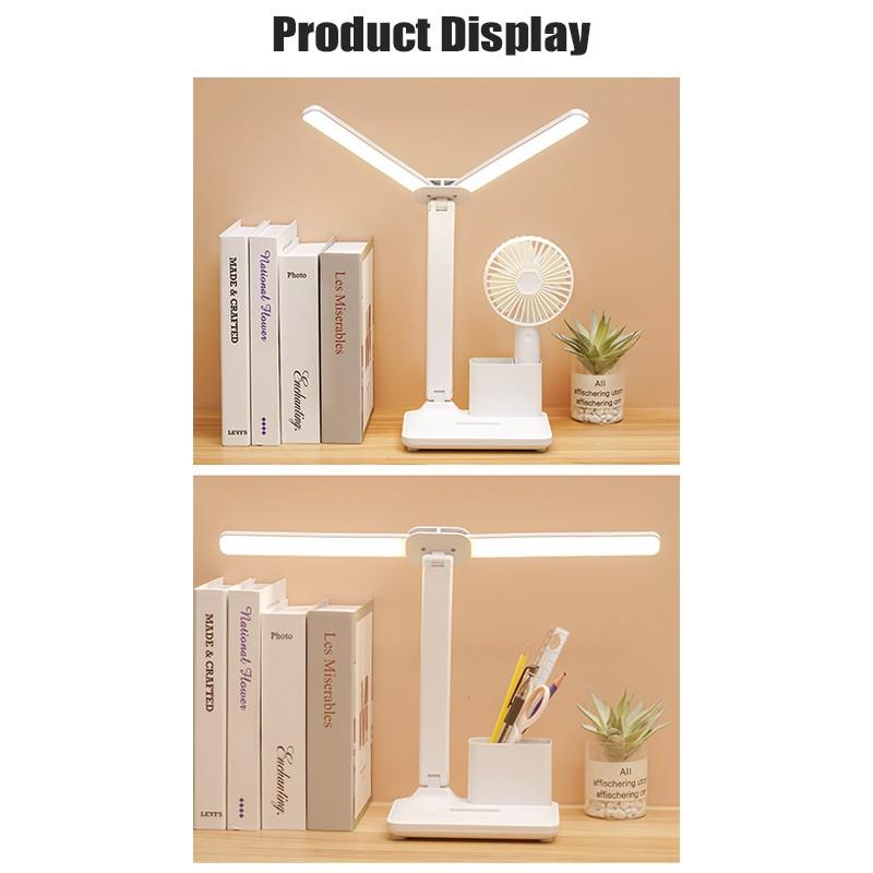 LED-Doppelkopf-Schreibtischlampe mit Halterung, wiederaufladbare USB-Tischlampe, einstellbare Helligkeit, Augenschutz, Schreibtischleuchte, Touch-Dimmung, Tischleuchte