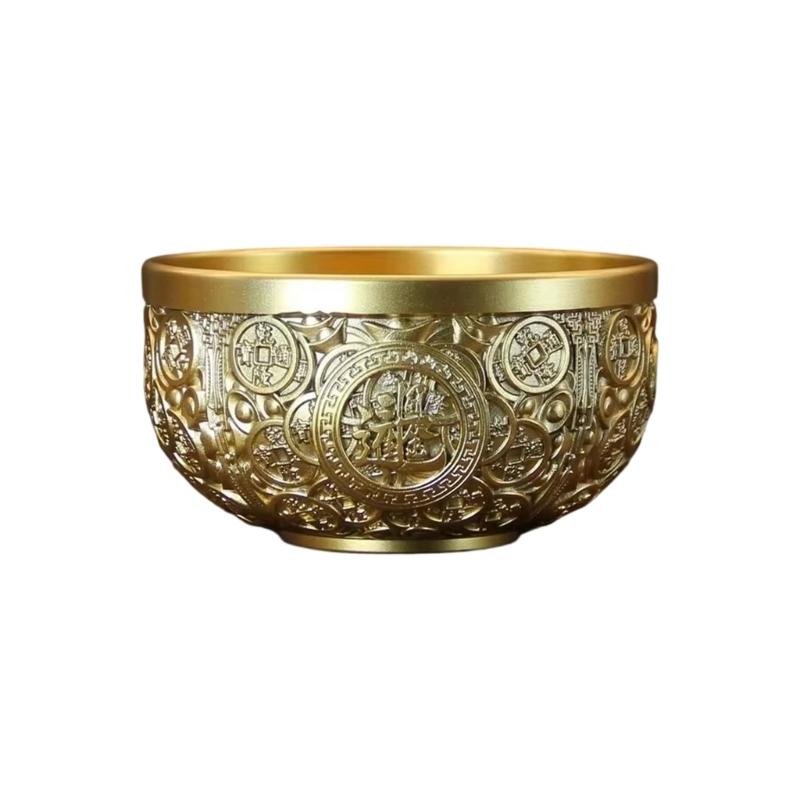 Golden Metal Bowl Copper Decorative Bowl Serving Bowl Blessing Bowl Fengshui Ornament Buddhist Altar Accessories Gift