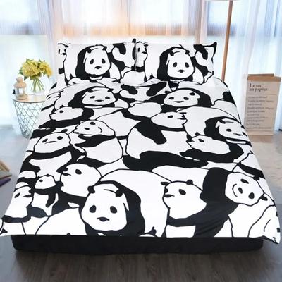 Pandas Bedclothes Bedding Set Cartoon Duvet Cover Set For Child 100% Bamboo Fiber Cover Sets For Beds 3 Pcs White Black Bed Set