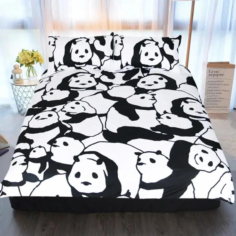 Comforter Pandas Bedclothes Bedding Set Cartoon For Child 100% Bamboo Fiber Sets For Beds 3 Pcs White Black Bed Set