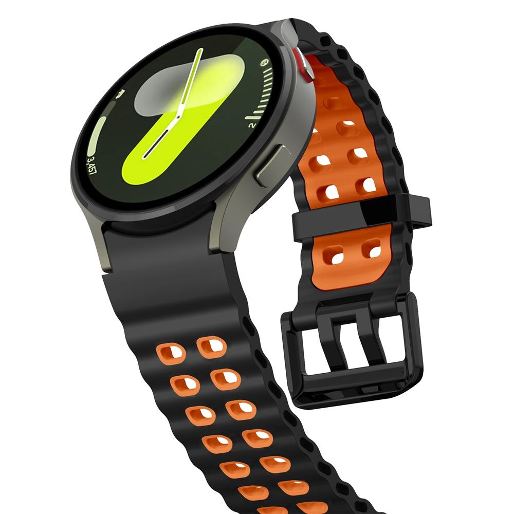 Inga Mellanrum Tvåfärgad Marin Sport Silikonrem För Samsung Galaxy Watch 7 FE 6 5 Pro 4 44mm 40mm Klocka och Armbandsrem