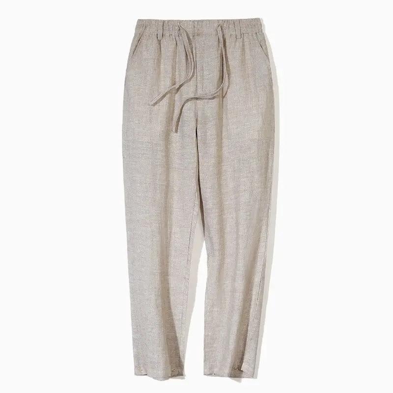 Solid Color Linen Pants Men's Loose Linen Casual 9 Points Pants Spring Summer Home Straight Soft Comfortable Trousers