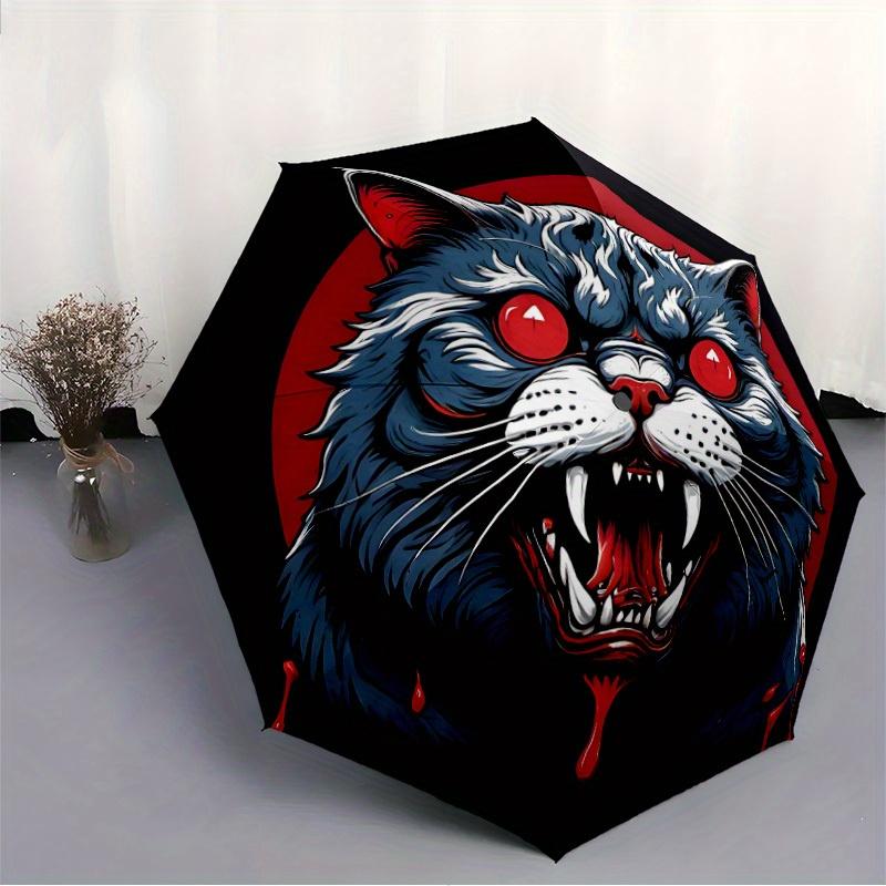 1pc Bloodthirsty Feline Automatic Umbrella High Quality Canopy, Portable Folding Umbrella with, Ideal Gift for - Travel, Everyday, Formal Ev