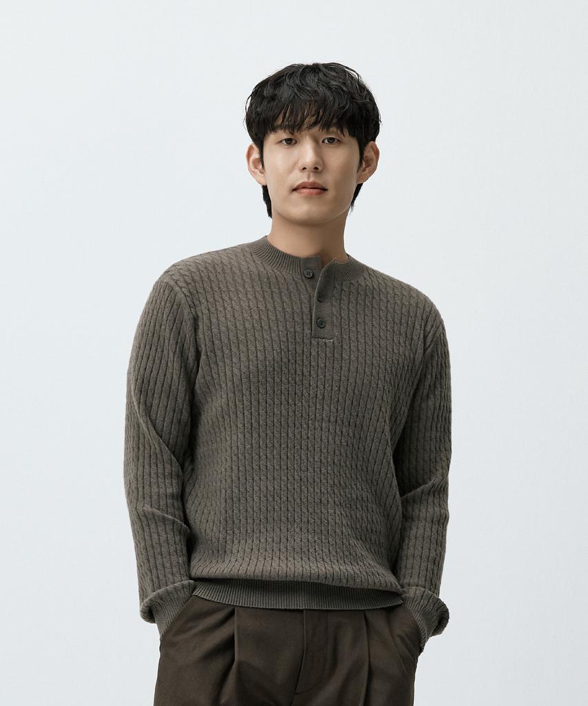 Maedeumaleuseu Henley Neck Cable Knit Brown Mmffmkn-168Br