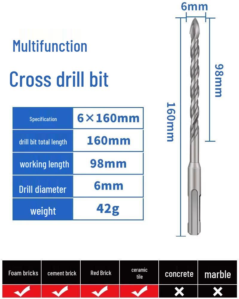 Extra Langer Rundschaft Gezahnter Exzentrischer Bohrer – Vier Nuten, Zwei Nuten zum Bohren von Beton und Fliesen