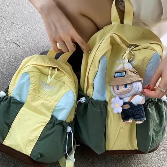 Schoolbag contrasting color backpack 1011 summer new casual and lightweight travel small backpack women high value contrasting color schoolbag women