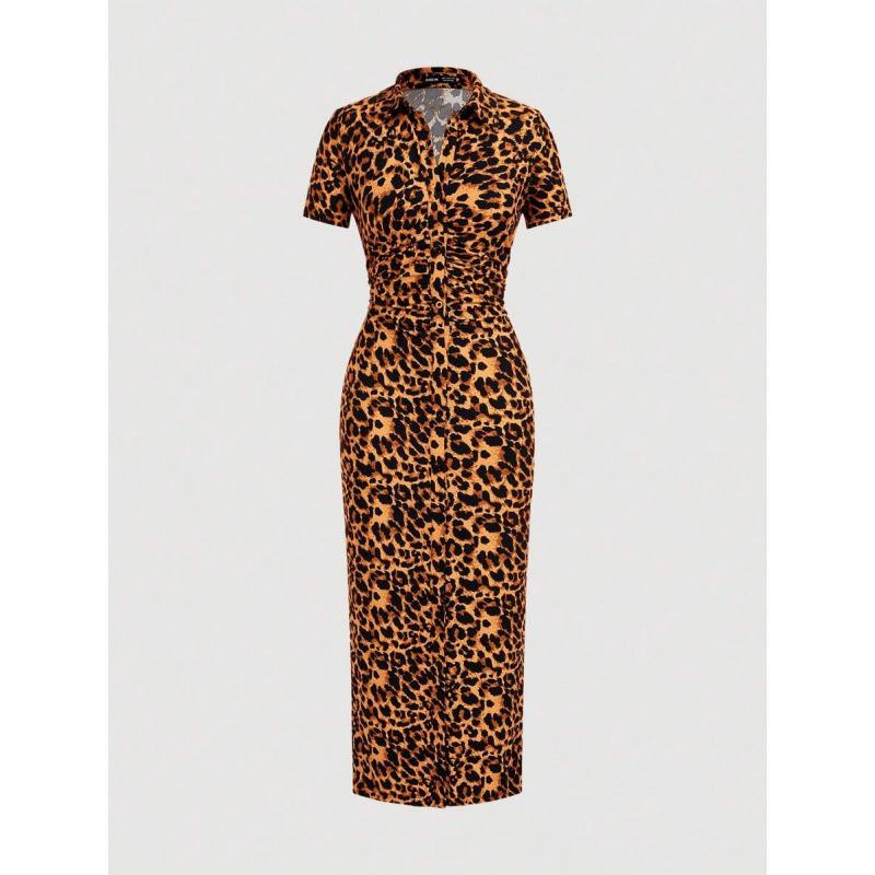 Plus Size Leopard Print Ruffle Dress E18864 Medium