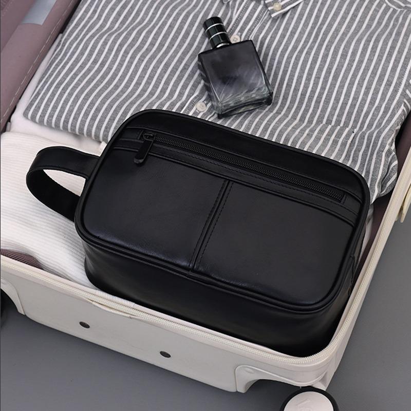 Pánská kožená taška na praní Cestování Služební cesty Přenosná kosmetická taška Velkokapacitní vícekapsový design Ruční kožená taška na praní