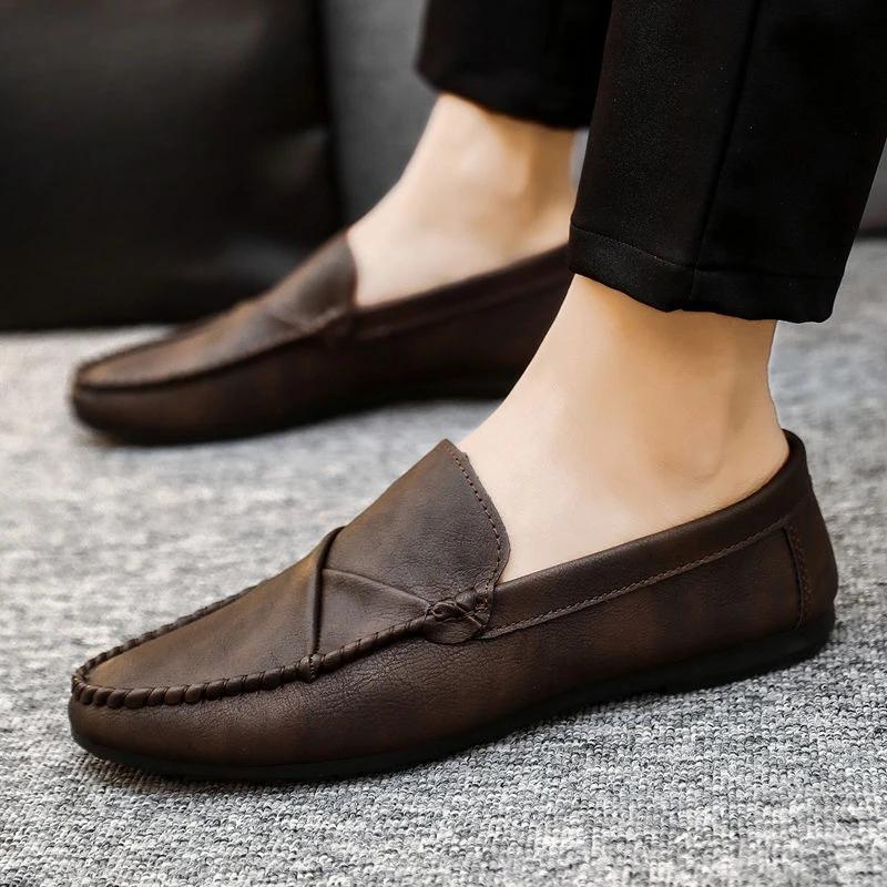 Fashion Brown Non Slip Leather Shoes for Men Slip-on Soft Summer Sale Luxury Elegant High Quality Fashion 2025 Common Pu Man Casual Shoe