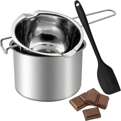 Double Boiler Pot Set Stainless Steel Melting Pot with Silicone Spatula for Chocolate Soap Wax Candle Making 600ml 1600ml