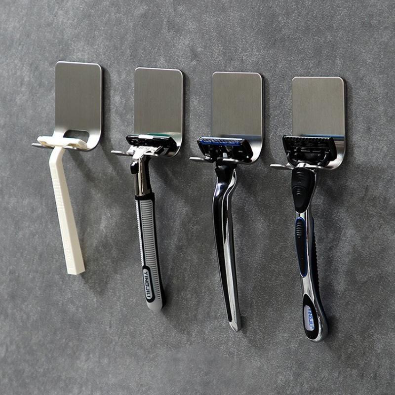 2pcs Shower Razor Holder Stainless Steel Men Shaving Shaver Razor Stand Shelf Shaving Razor Storage Rack Bathroom Hook Organizer