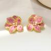Pink Floral Women's Small Earrings Sweet Flower Petals Korean Fashion Ear Zircon Irregular Mini Plant Element Ear Studs