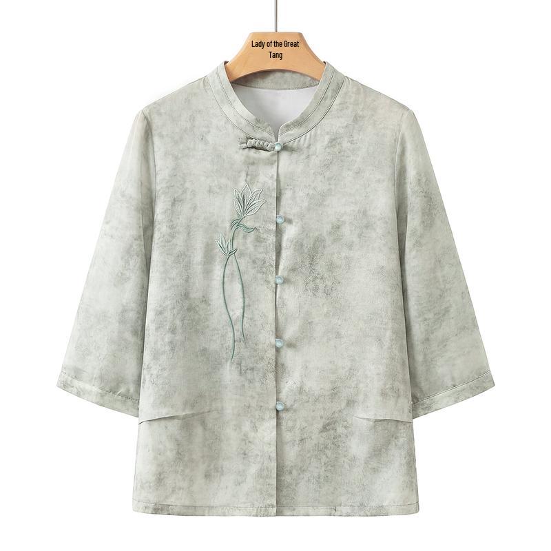 Datang Madam New Chinese Style Embroidered Summer Shirt for Middle-Aged Women L