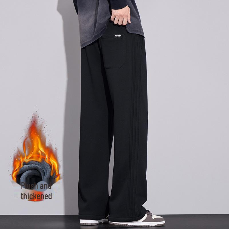 Herren Schwergewicht Samt Strick Winter Gerade Hose mit Drei-Streifen - Locker, Trendig, Hochwertige Freizeit Sportbekleidung.