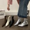 French Fashion Thick Heel Short Boots Women's Shoes 2025 New Spring and Autumn Single Boots Pointed Silver Temperament Thin Boots