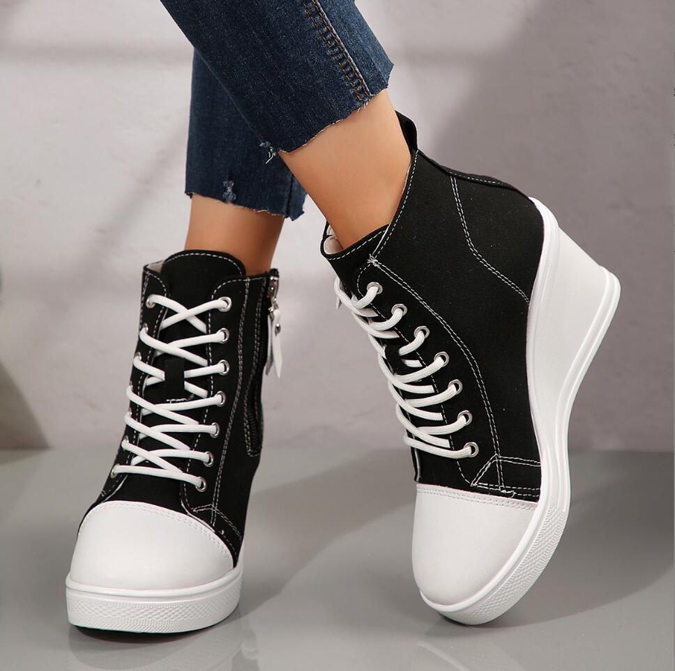 Women Sneakers New Hidden Wedge Invisible Heel Canvas Shoes For Women Wedge Increased Casual Breathable Platform Sneakers Women
