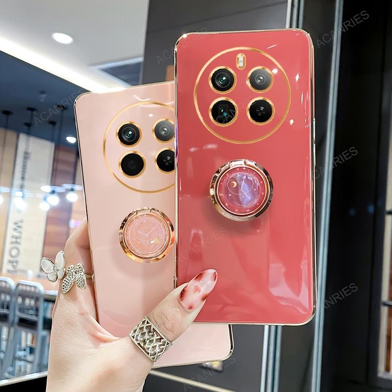 Luxury Plating Ring Holder Stand Case For Oppo Realme 12 11 Pro Plus Lite 5g 4g Soft Silicone Back Cover Realme12 12pro 12plus