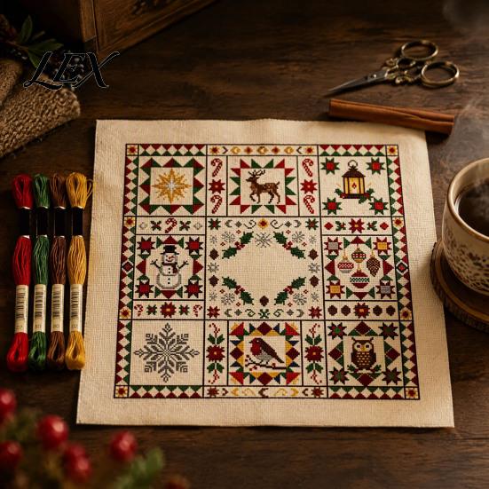 Christmas Art And Craft Projects Cross Stitch Kit, Winter Holiday DIY Embroidery Xmas Starter Kit for Adults Tree Adults, Home Decor Threads Tools