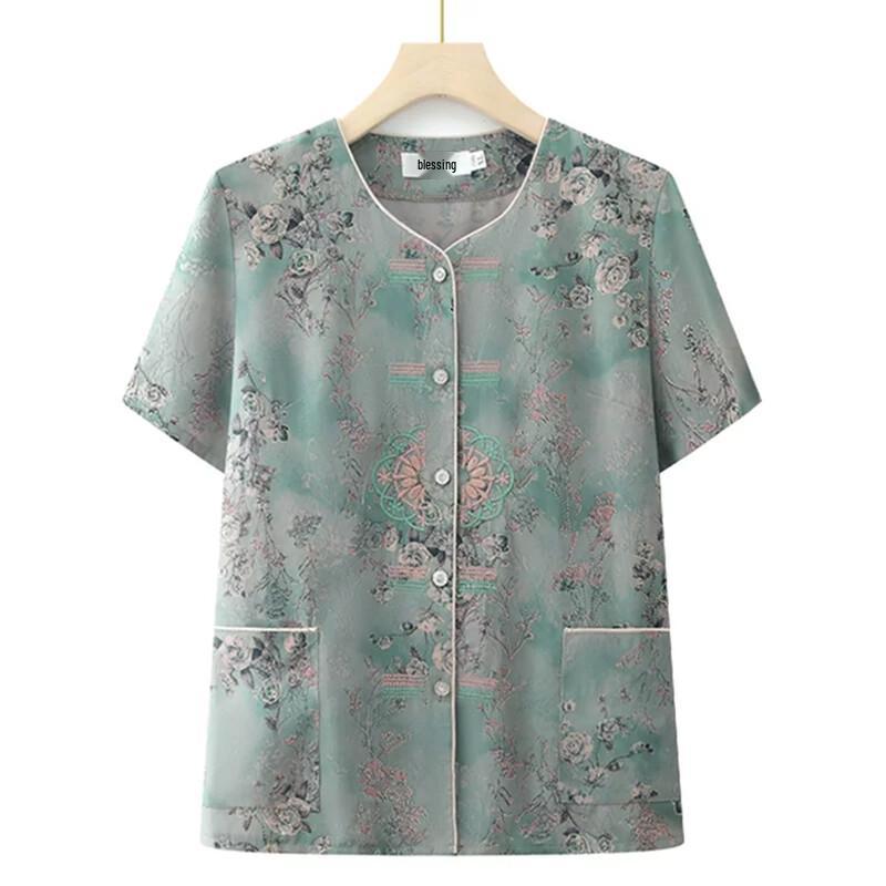 Women s New Chinese Style Embroidered Summer Shirt 3XL зелёный