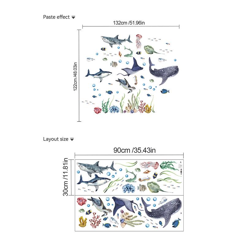 Watercolor Sharks Ocean Wall Stickers Ocean Animal Fish Marine Life Wall Sticker Baby Nursery Kids Room Play Room Decor