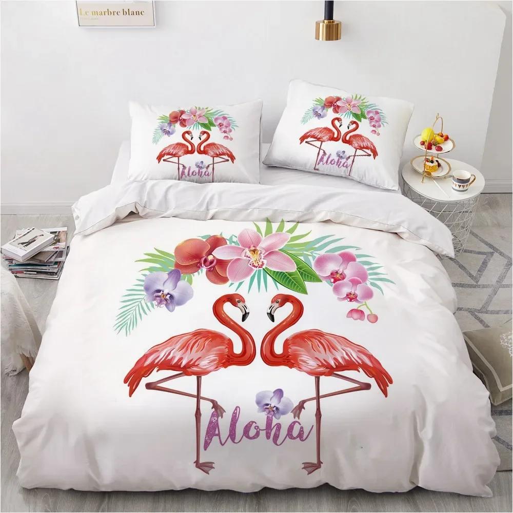 Flamingo Duvet Cover King Queen 3D Pink Animal Bedding Set for Kids Teens Adults Watercolor Style Quilt Cover with Pillowcase