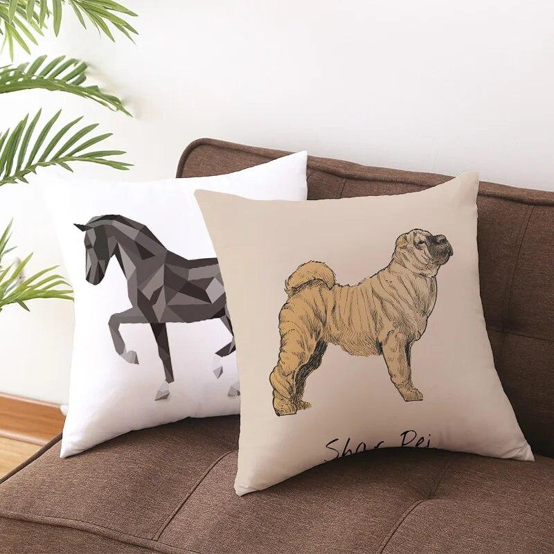 Geometric Cushion Cover Cute Dog Cat Pillowcase Sofa Living Room Home Decor Cartoon Animal