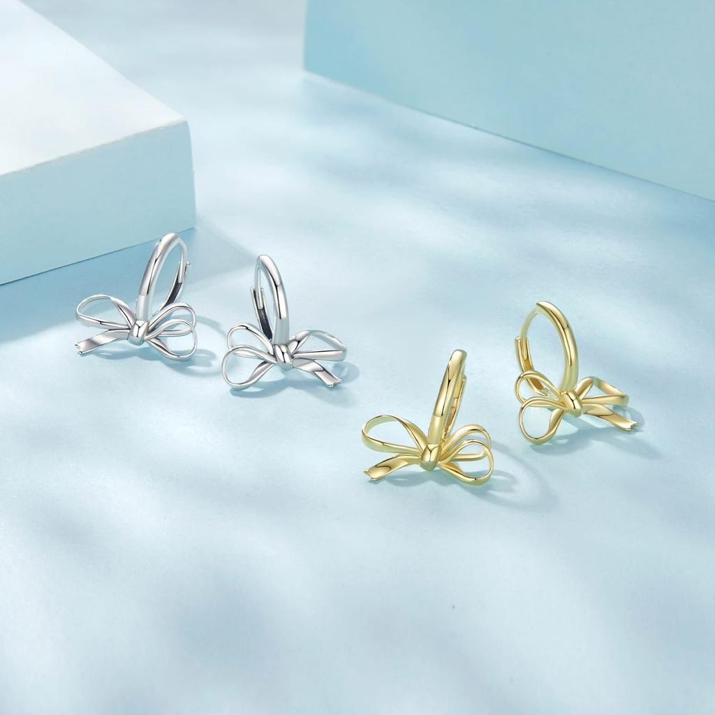 Silver earrings with bows, gold-plated hoops, 925 silver clasps